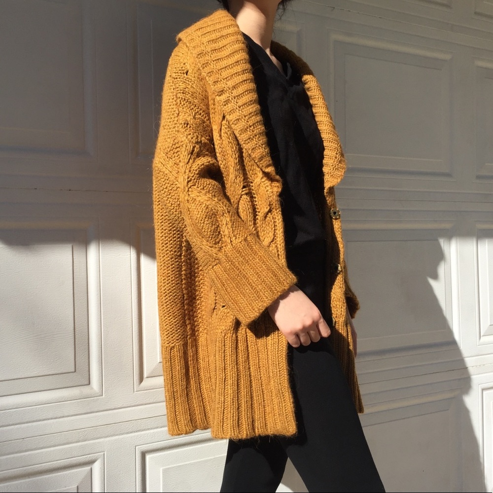 mustard knit oversized cardigan